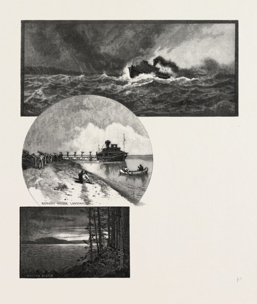 STORM ON LAKE WINNIPEG; NORWAY HOUSE LANDING, CANADA, NINETEENTH CENTURY ENGRAVING