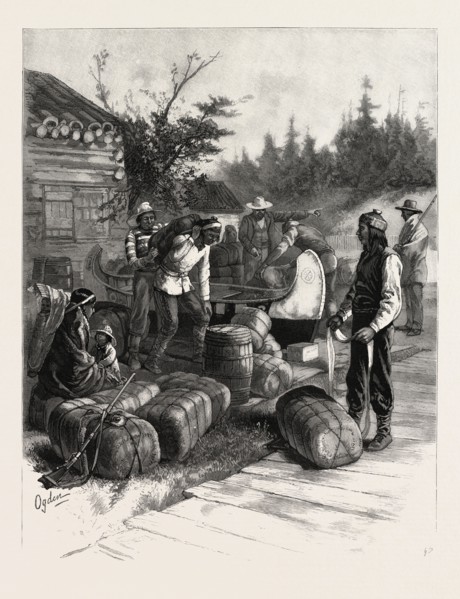 AT THE PORTAGE, Hudson's Bay Company's Employes on their annual Expedition, CANADA, NINETEENTH