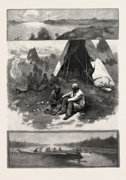 SCENES ALONG THE NELSON RIVER, CANADA, NINETEENTH CENTURY ENGRAVING