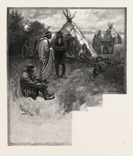WINNIPEG TO ROCKY MOUNTAINS, CAMP, CANADA, NINETEENTH CENTURY ENGRAVING