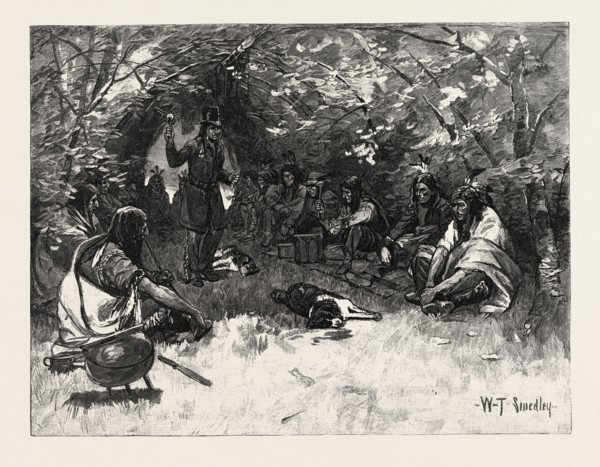 THE FEAST OF THE WHITE DOG, CANADA, NINETEENTH CENTURY ENGRAVING