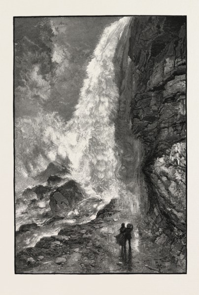 APPROACH TO CAVE OF THE WINDS, CANADA, NINETEENTH CENTURY ENGRAVING