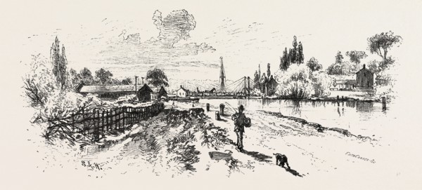 NEAR LOCK No. 2, OLD CANAL, CANADA, NINETEENTH CENTURY ENGRAVING