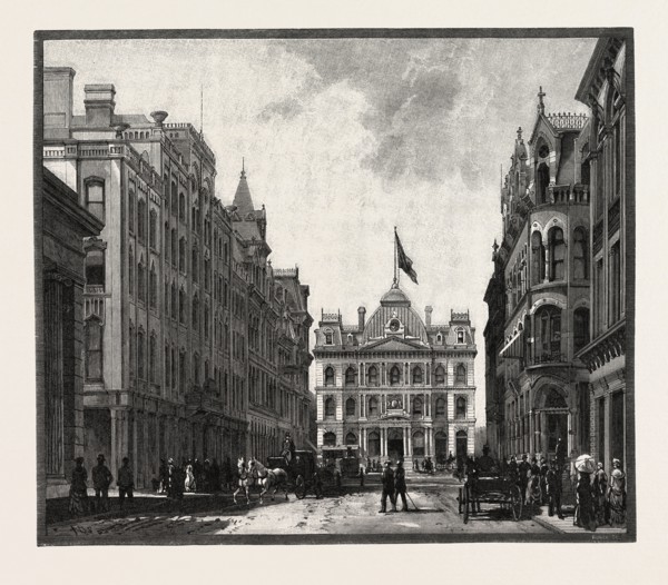 TORONTO STREET, AND POST OFFICE, CANADA, NINETEENTH CENTURY ENGRAVING