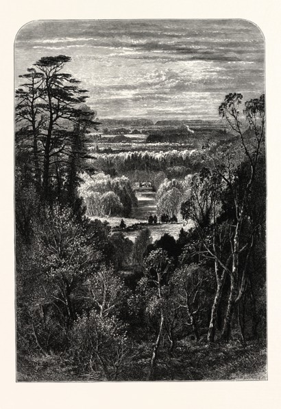 THE FISHING TEMPLE, VIRGINIA WATER, FROM THE BELVIDERE. village being in the Borough of Runnymede