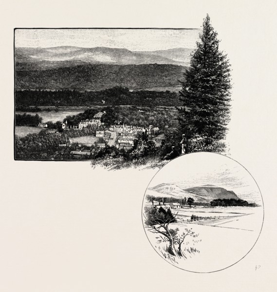 BIRNAM, FROM BIRNAM HILL, AND DUNSINANE HILL (RIGHT AT THE BOTTOM), UK. Birnam, Perth and Kinross,