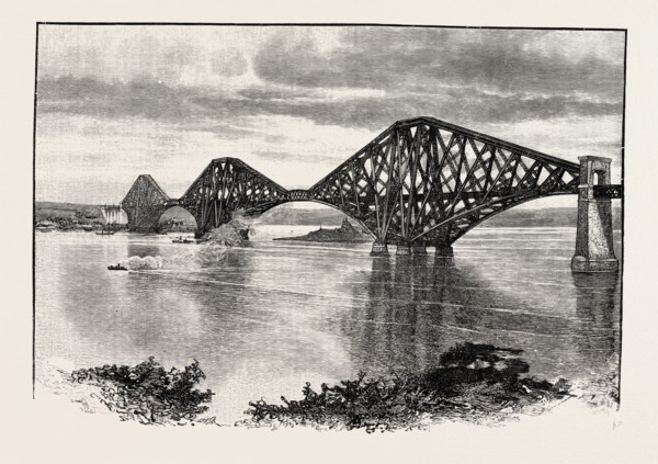 FORTH BRIDGE, FROM THE SOUTH-WEST. The Forth Bridge is a cantilever railway bridge over the Firth