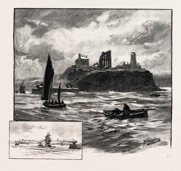 TYNEMOUTH, FROM THE SEA, UK. A town and a historic borough in Tyne and Wear, England, at the mouth