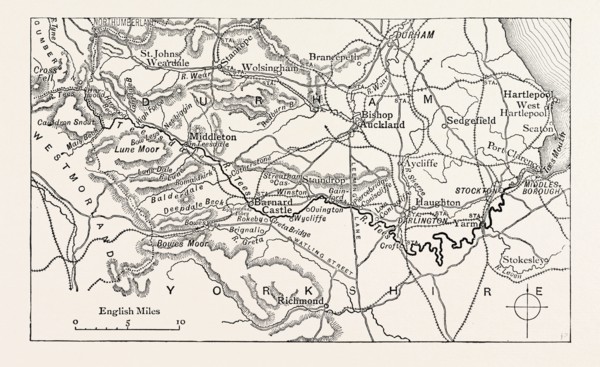 MAP OF THE COURSE OF THE TEES. The River Tees is in northern England. It rises on the eastern slope