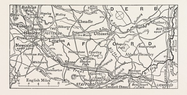 MAP OF THE TRENT, FROM THE SOURCE TO NEWTON SOLNEY, UK. The River Trent is one of the major rivers