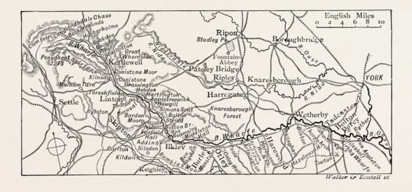 MAP OF THE COURSE OF THE WHARFE, UK. The River Wharfe is a river in Yorkshire, England. For much of
