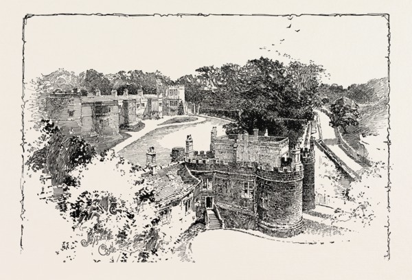 SKIPTON CASTLE, FROM ONE OF THE TOWERS, UK. Skipton Castle is a medieval castle in Skipton, North