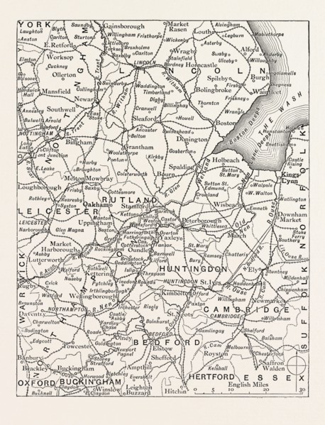 MAP OF THE RIVERS OF THE WASH, UK