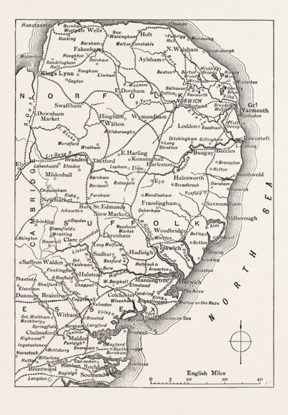 MAP OF THE EAST ANGLIAN RIVERS, UK