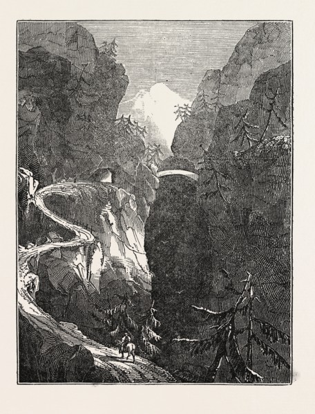 THE ALPINE ROAD, CALLED THE VIA MALA. Viamala or Via Mala is an ancient and notorious section of