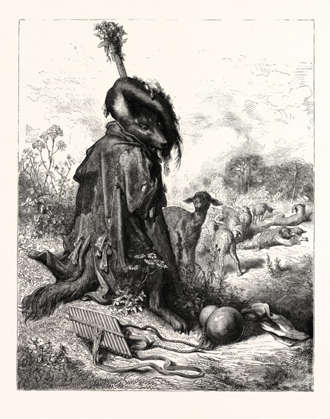 THE WOLF TURNED SHEPHERD. Gustave Doré