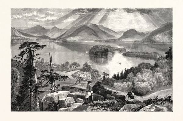 LONG ISLAND, LAKE GEORGE. THOMAS MORAN,  England was an American painter and printmaker of the