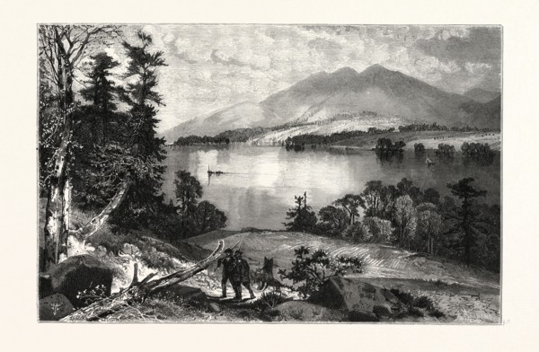 CAT MOUNTAIN, LAKE GEORGE. THOMAS MORAN,  England was an American painter and printmaker of the