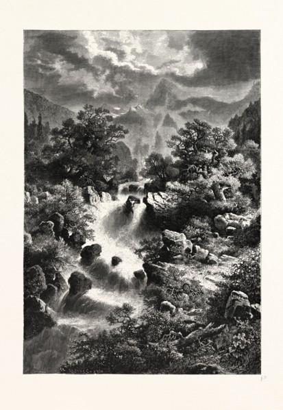 WATERFALL IN THE PYRENEES. ALBERT RIEGER