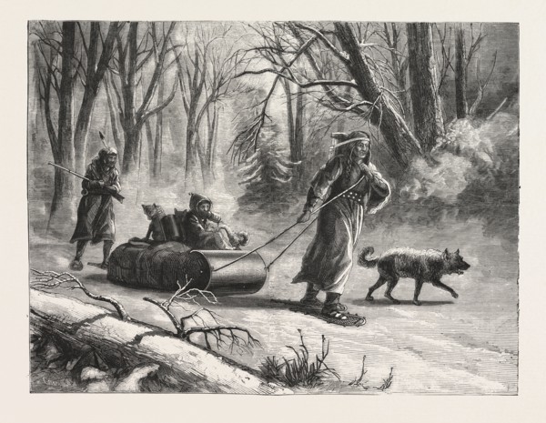 WINTER IN THE FAR WEST: AN INDIAN SLEDGE JOURNEY, US, USA, America, United States, engraving 1876