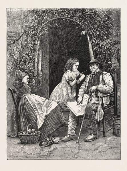 THE PLAGUE OF THE VILLAGE, MAN, WOMAN, CHILD, OUTDOORS, ENGRAVING 1876