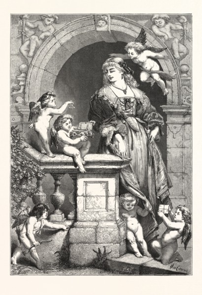 WHISPERINGS OF ST. VALENTINE. DRAWN BY CHARLES CATTERMOLE (1832-1900), ENGRAVING 1876, UK, britain,