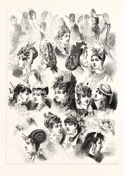 NEW HEAD-DRESSES: SUGGESTIONS FOR THE COMING SEASON, ENGRAVING 1876, UK, britain, british, europe,