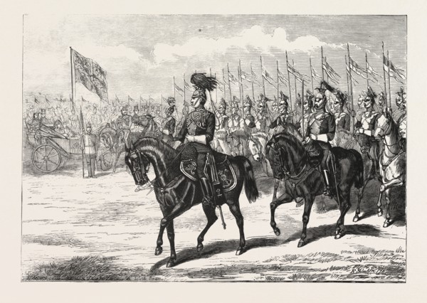 GRAND REVIEW AT ALDERSHOT BEFORE HER MAJESTY THE QUEEN, MARCH PAST OF THE 5TH ROYAL IRISH LANCERS,