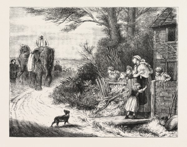 THE PRINCE OF WALES'S MENAGERIE, THE ELEPHANTS " SALAR AND JUNG  BEING BROUGHT TO LONDON BY ROAD,