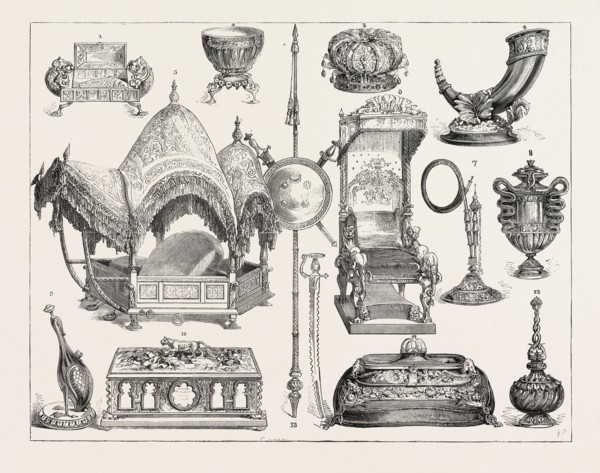 THE PRINCE OF WALES INDIAN JEWELLERY AT SOUTH KENSINGTON, LONDON, Chair, carved.(Madura). 7.óHookah