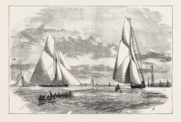PRINCE OF WALES YACHT CLUB REGATTA: THE FINISH AT ERITH, ENGRAVING 1876, UK, britain, british,