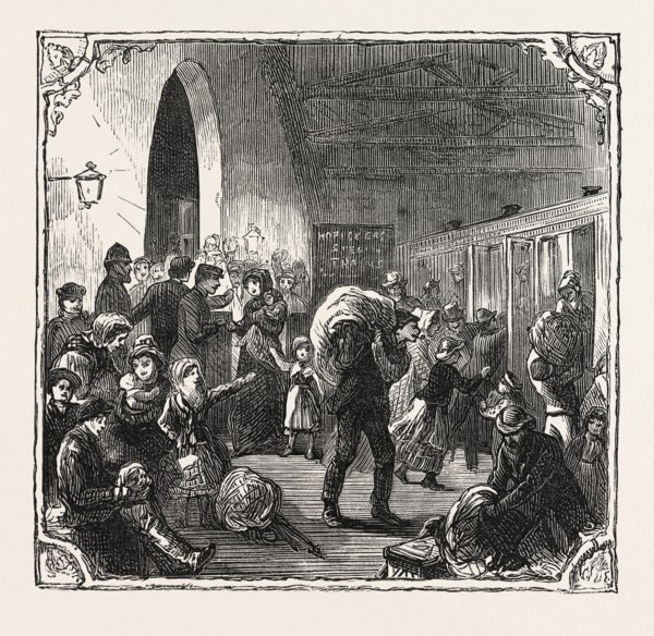HOPS AND HOP PICKERS, IN A KENTISH HOP GARDEN, KENT, ENGLAND, LEAVING LONDON ; A SKETCH AT VICTORIA