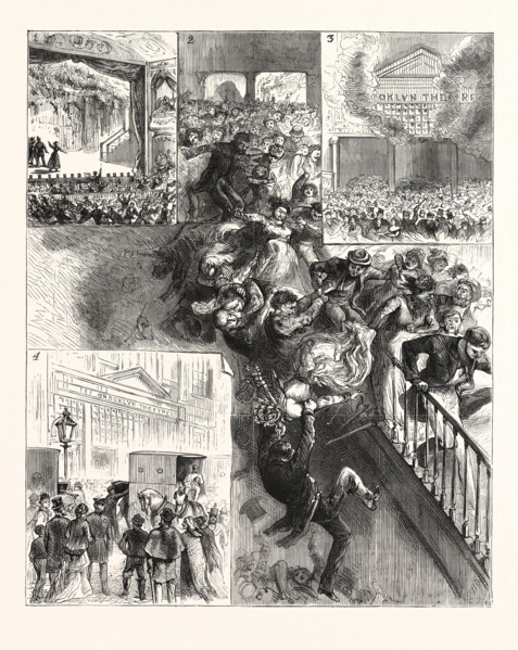 DESTRUCTION OF THE BROOKLYN THEATRE BY FIRE, ENGRAVING 1876, US, USA, America, United States