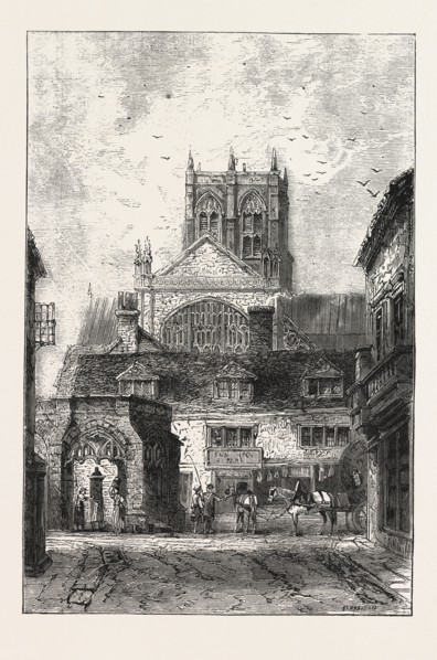 SHERBORNE, DORSET, ENGRAVING 1876, UK, britain, british, europe, united kingdom, great britain,