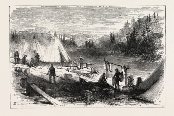 THE RED RIVER EXPEDITION: CAMP OF 60TH RIFLES, KAMINISTIQUIA RIVER, 1870, CANADA