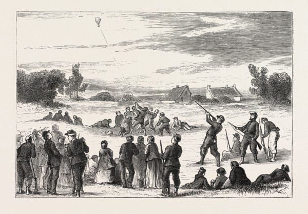 FRANCO-PRUSSIAN WAR: LIFE IN TOURS, FRANCE: PRACTISING SHOOTING AT A CAPTIVE BALLOON, 1870