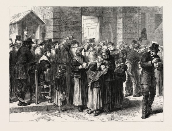 SERVING SOUP IN THE FAUBOURG POISSONIERE, PARIS, FRANCE, 1870