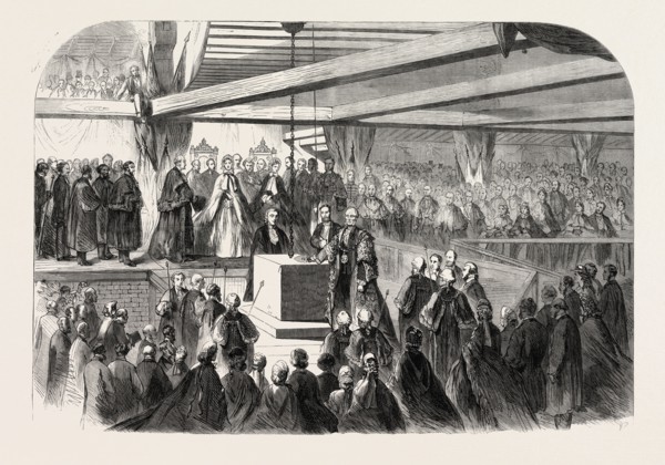 LORD MAYOR HALE LAYING FOUNDATION STONE OF NEW BLACKFRIARS BRIDGE, LONDON, UK, 1865