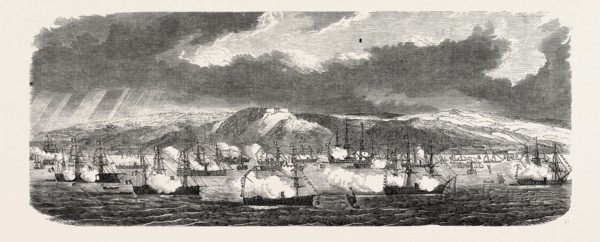 THE FRENCH AND BRITISH FLEETS AT CHERBOURG, FRANCE: SUNRISE IN THE ROADSTEAD, CHERBOURG: VIEW OF