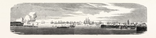 THE FRENCH AND BRITISH FLEETS AT CHERBOURG, FRANCE: VIEW OF THE ROADSTEAD AFTER THE ARRIVAL OF THE
