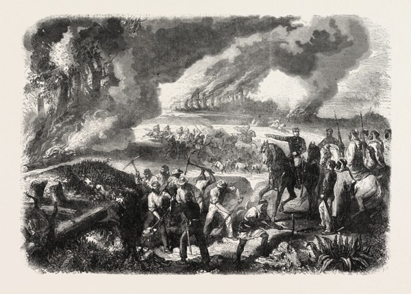 BURNING OF CORK-TREE FORESTS, IN THE DISTRICT OF JEMAPPES, PHILIPVILLE, ALGERIA, 1865