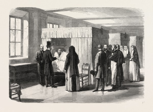 VISIT OF THE EMPEROR OF THE FRENCH TO THE CHOLERA WARDS OF THE HOTEL DIEU, FRANCE, 1865