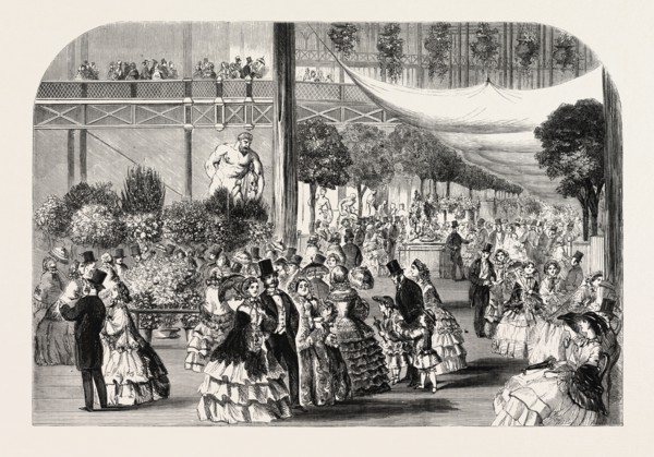 FLOWER SHOW AT THE CRYSTAL PALACE, LONDON, UK, 1857