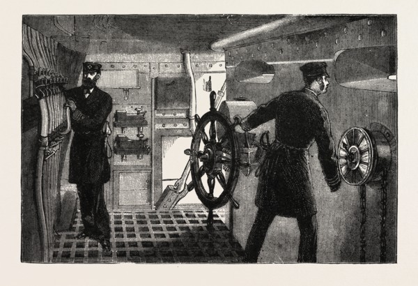 THE NEW WAR SHIP OF THE BRITISH NAVY, H.M.S. INFLEXIBLE: THE "CONNING" TOWER (FORWARD) CONTAINING