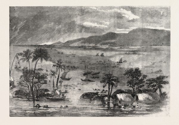 INUNDATION IN INDIA: VIEW OF A BRANCH OF THE GANGES, NEAR RAJMAHAL, 1856