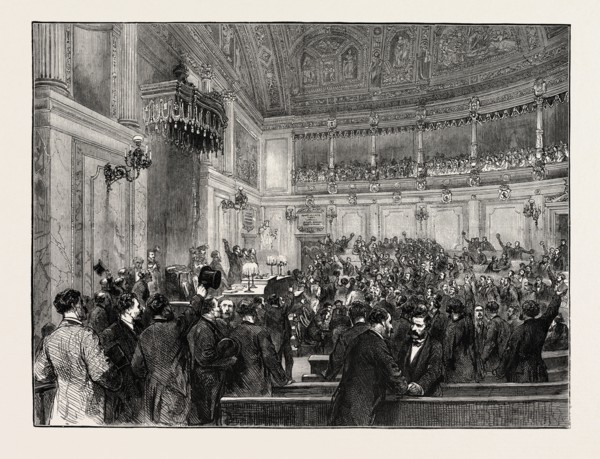 THE NEW REGIME IN SPAIN: PROCLAIMING THE REPUBLIC IN THE CORTES AT MADRID, FEBRUARY 11, 9 P.M.,