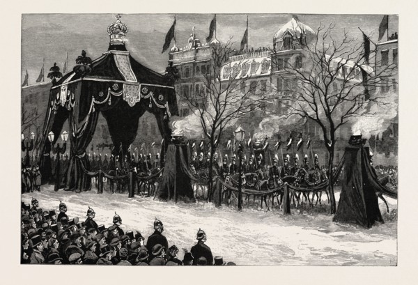 THE DEATH OF THE EMPEROR WILLIAM,THE PROCESSION PASSING THROUGH THE FUNERAL ARCH IN UNTER DEN