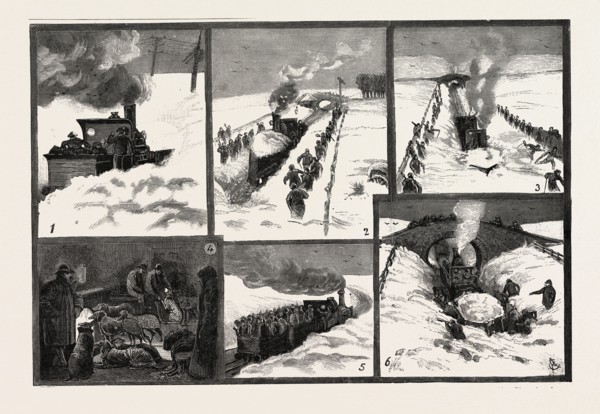 SNOW STORM IN THE NORTH OF ENGLAND, Snow-Plough Clearing the Drift after the Workmen have lightened