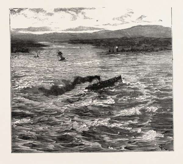 THE BAR AT THE MOUTH OF THE RIVER, LOOKING TOWARDS TUXPAN FROM THE GULF OF MEXICO, 1888 engraving