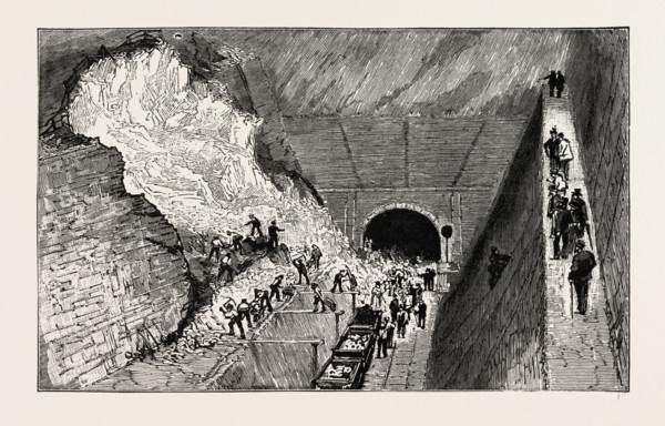 LANDSLIP ON THE RAILWAY NEAR BOULOGNE-SUR-MER FRANCE, 1888 engraving
